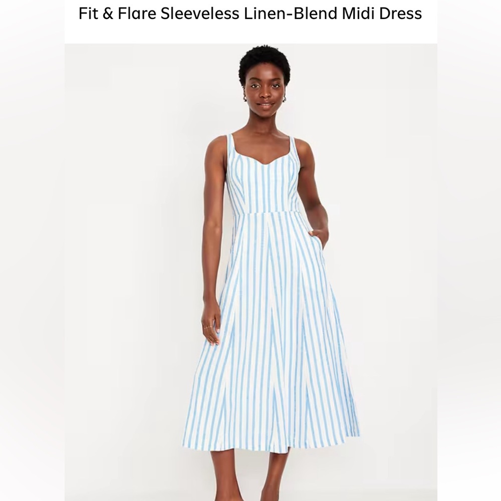 Old Navy Blue and White Striped Midi Dress